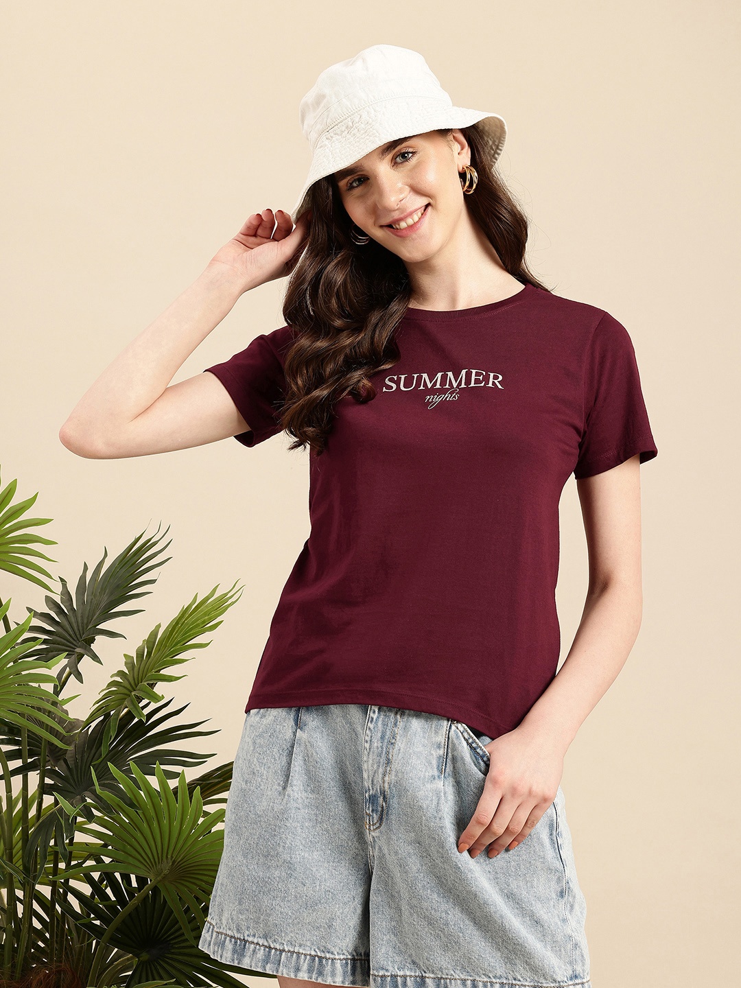

Mast & Harbour Typography Printed Pure Cotton Bio Finish T-shirt, Maroon