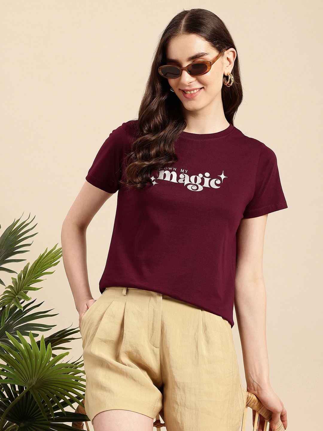 

Mast & Harbour Typography Printed Bio Finish T-shirt, Maroon