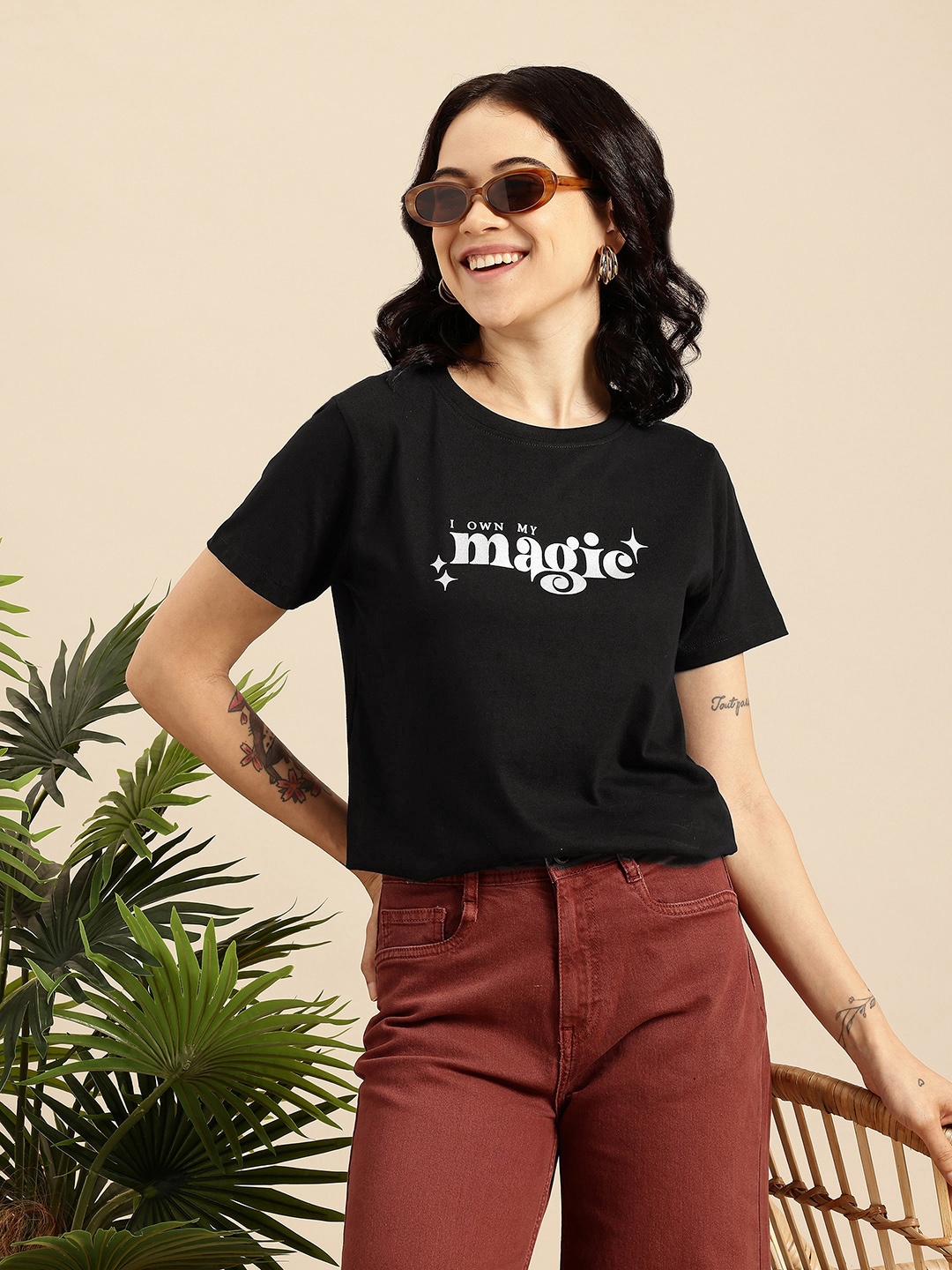 

Mast & Harbour Typography Printed Pure Cotton Bio Finish T-shirt, Black