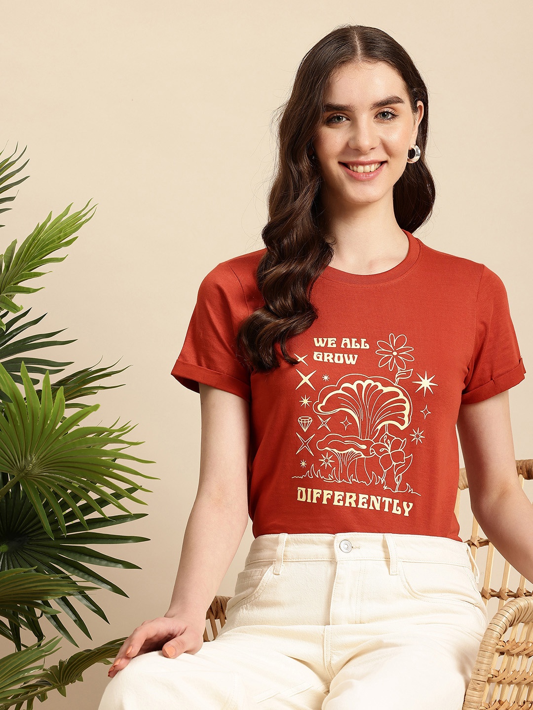 

Mast & Harbour Printed Pure Cotton Bio Finish T-shirt, Rust