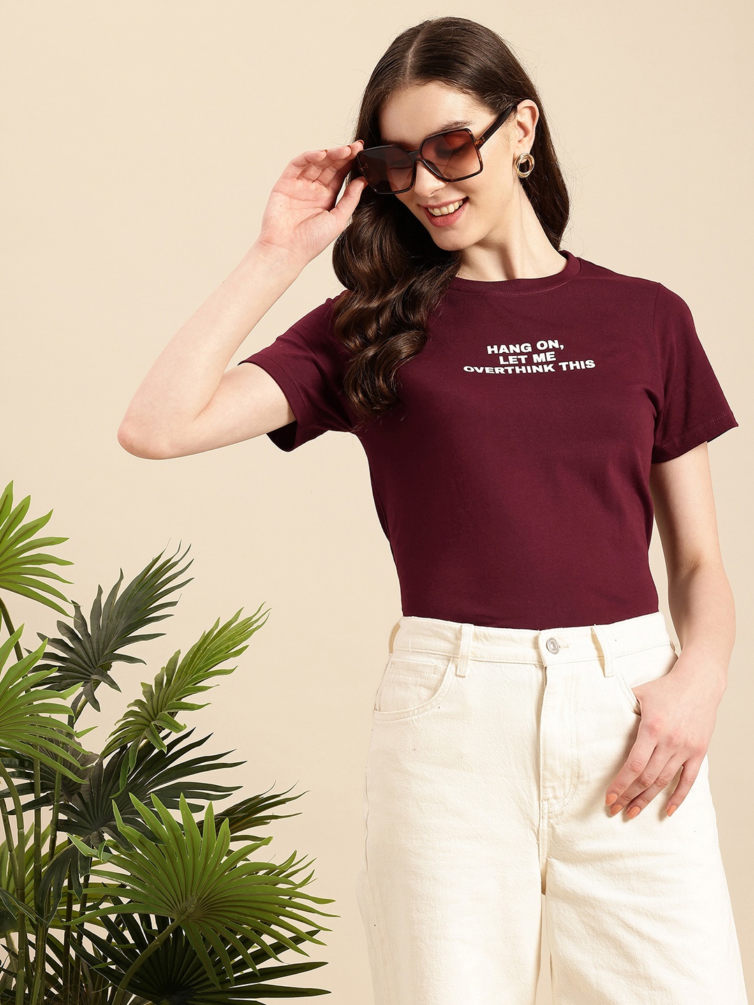 

Mast & Harbour Typography Printed Pure Cotton Bio Finish T-shirt, Maroon