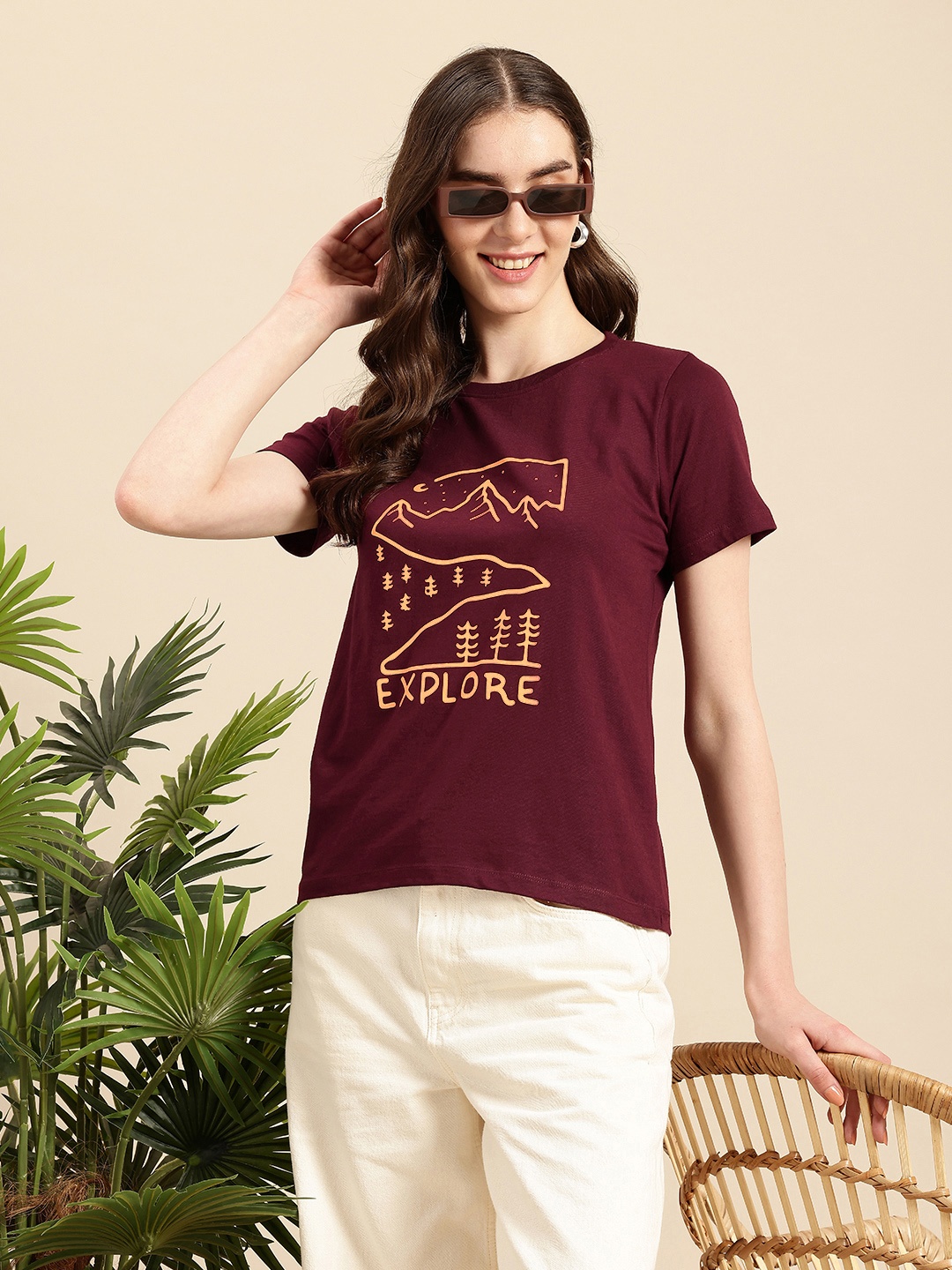 

Mast & Harbour Printed Pure Cotton Bio Finish T-shirt, Maroon