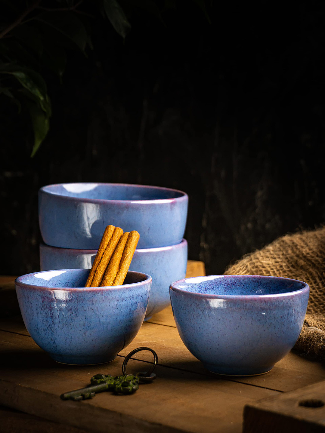 

AMALAFIEE CERAMICS Blue 4 Pieces Ceramic Microwave Safe Serving Bowls