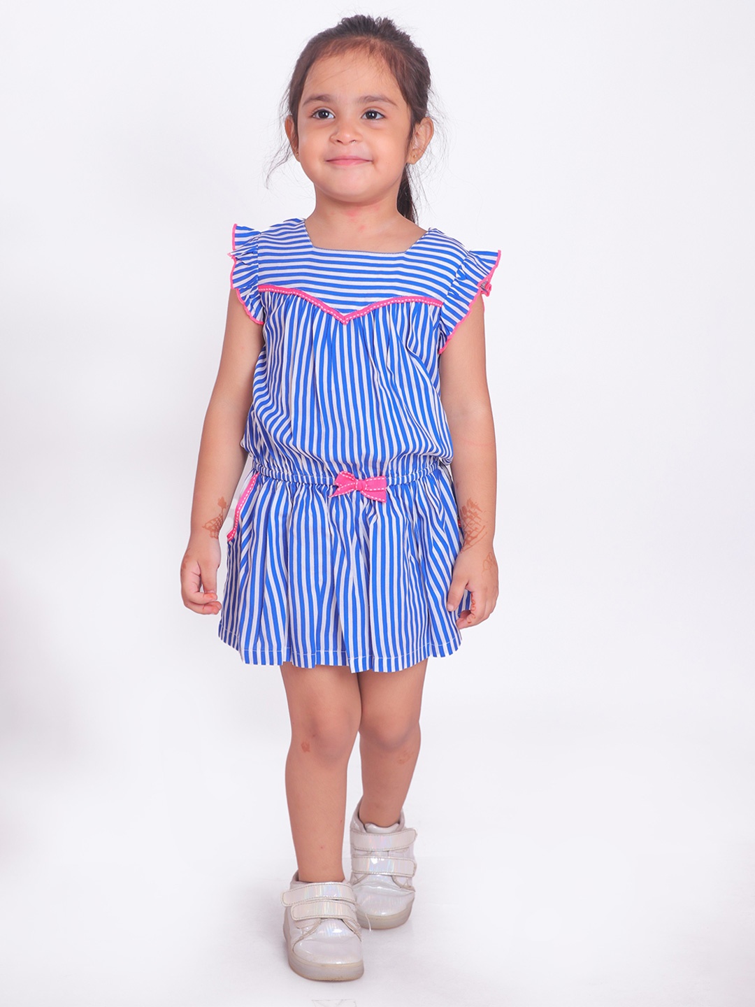 

Miyo Girls Flutter Sleeve Cotton Fit & Flare Dress, Blue