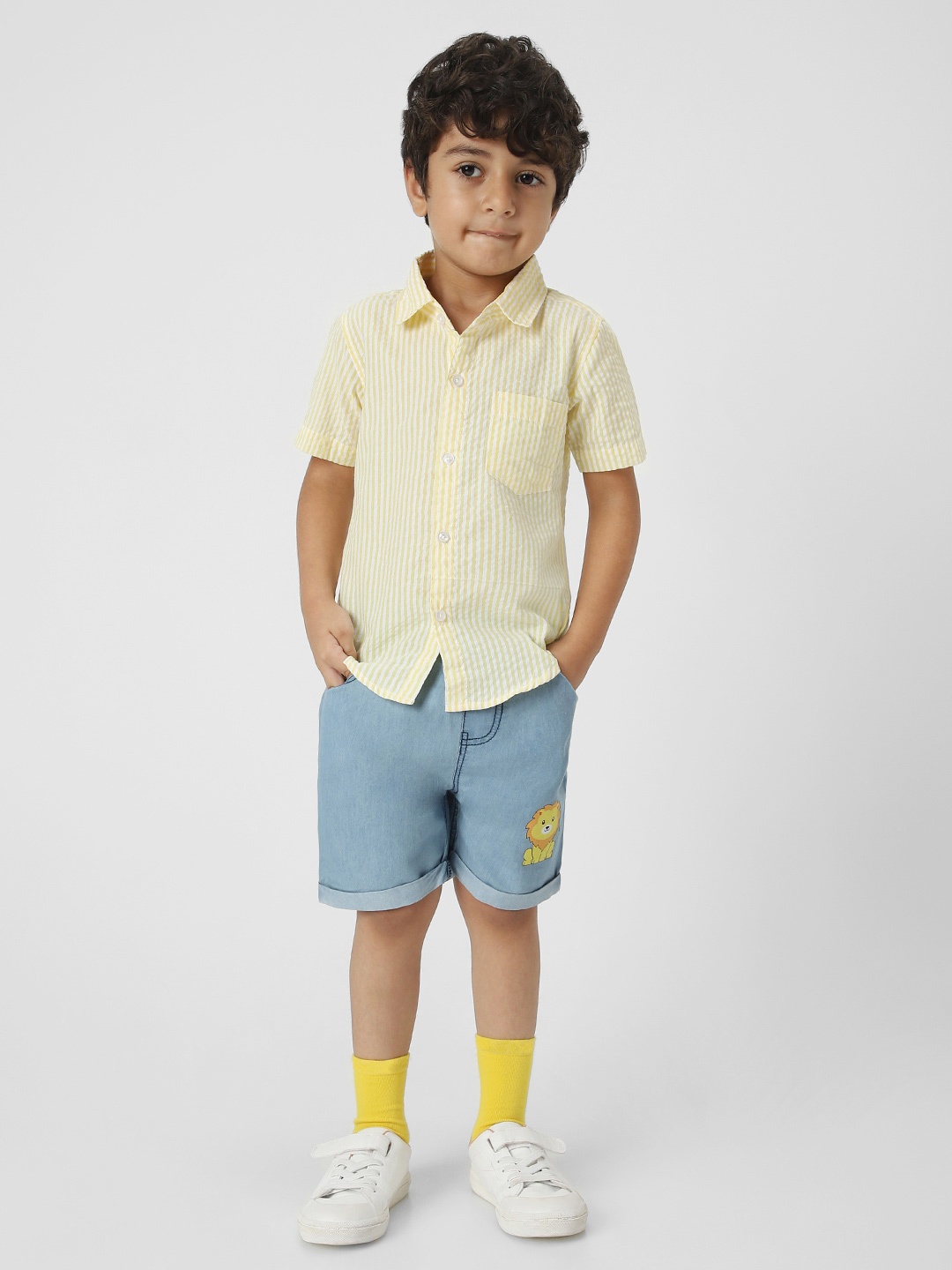 

Nautinati Boys' Cotton Combo Set of Striped Shirt and Shorts, Yellow