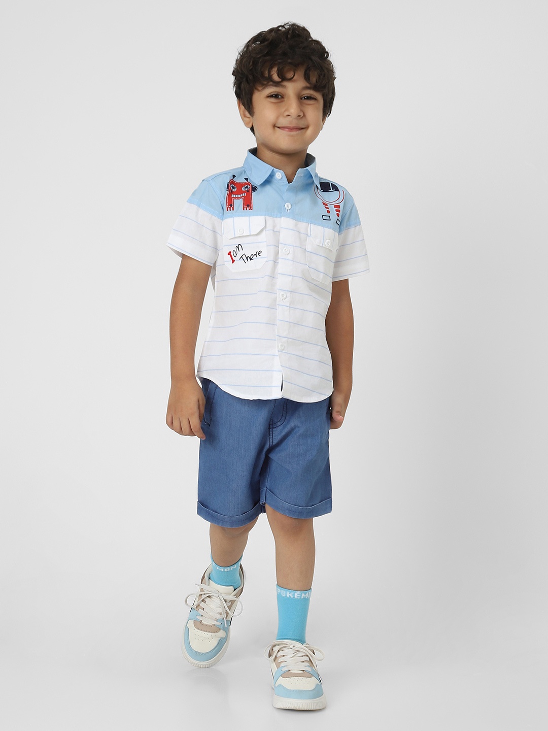 

Nauti Nati Boys Striped Pure Cotton Shirt and Shorts, Blue