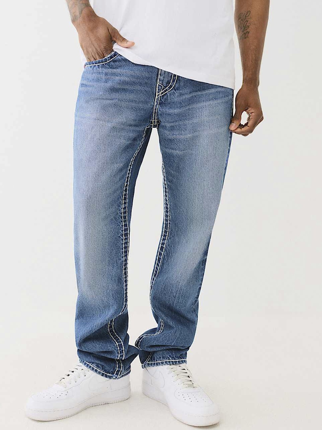 

True Religion Super T Ricky Straight Fit Blue Mid-Rise Washed Jeans