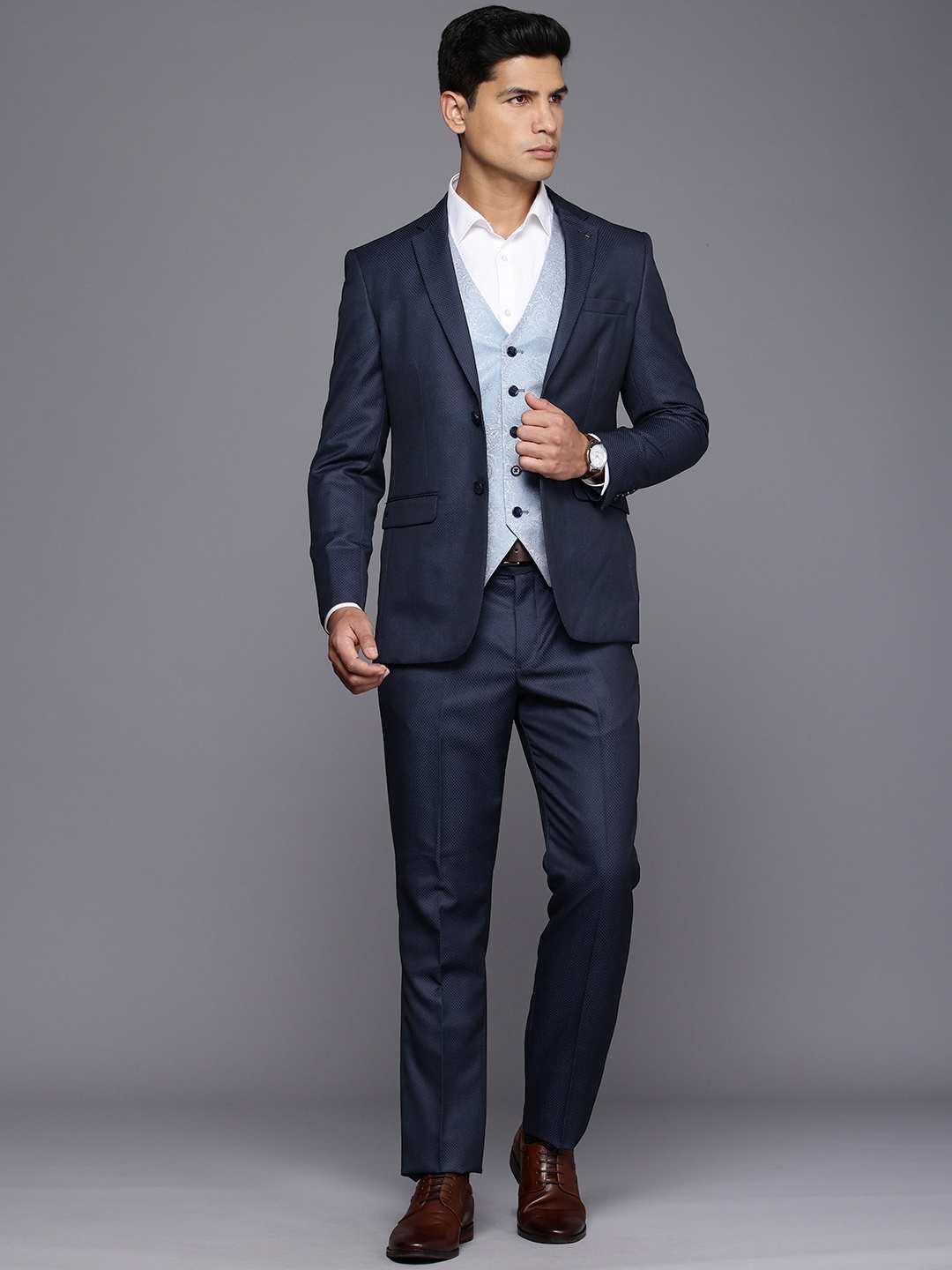 

Louis Philippe Single Breasted Slim Fit 3-Piece Formal Suit, Blue