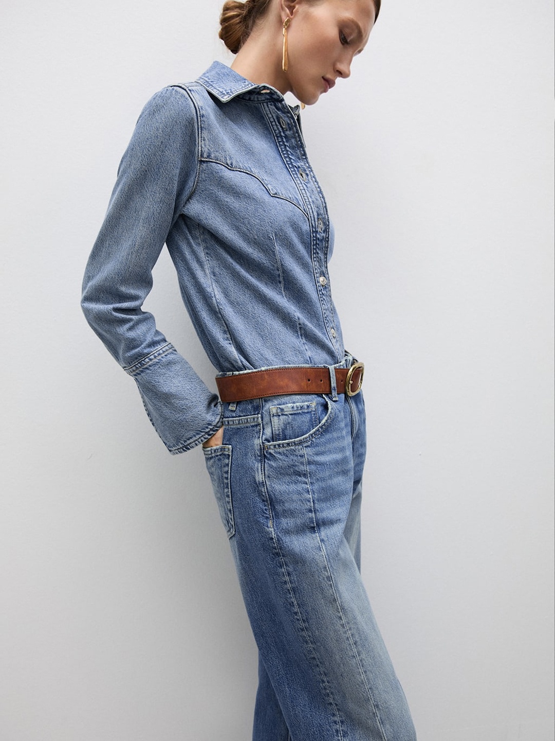 

MANGO Faded Denim Shirt, Navy blue
