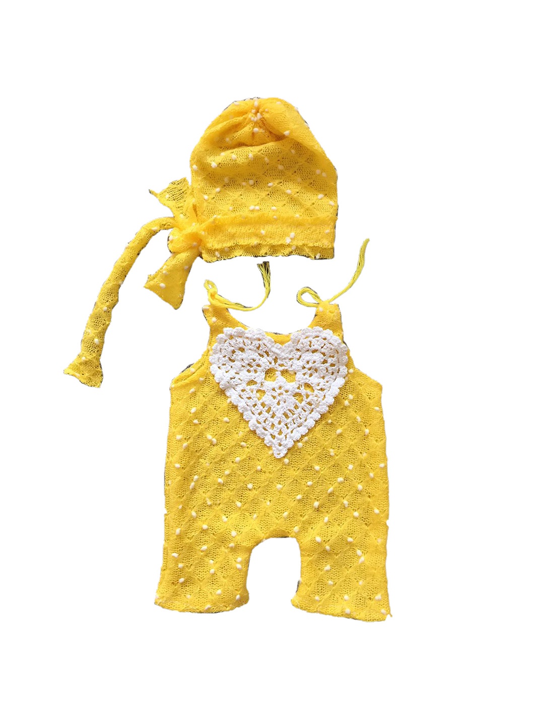 

Babymoon Kids Infants 2-Pcs Self Design Romper & Cap Photoshoot Props, Yellow