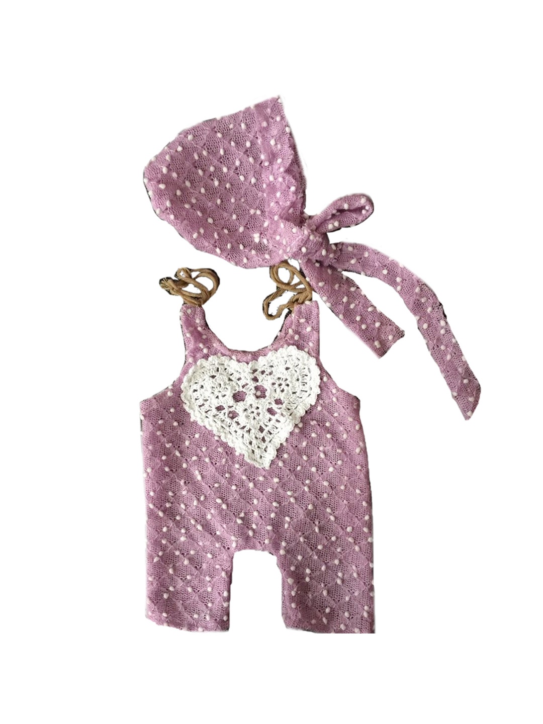 

Babymoon Infants 2-Pcs Self Design Cotton Romper & Cap Photoshoot Props, Purple
