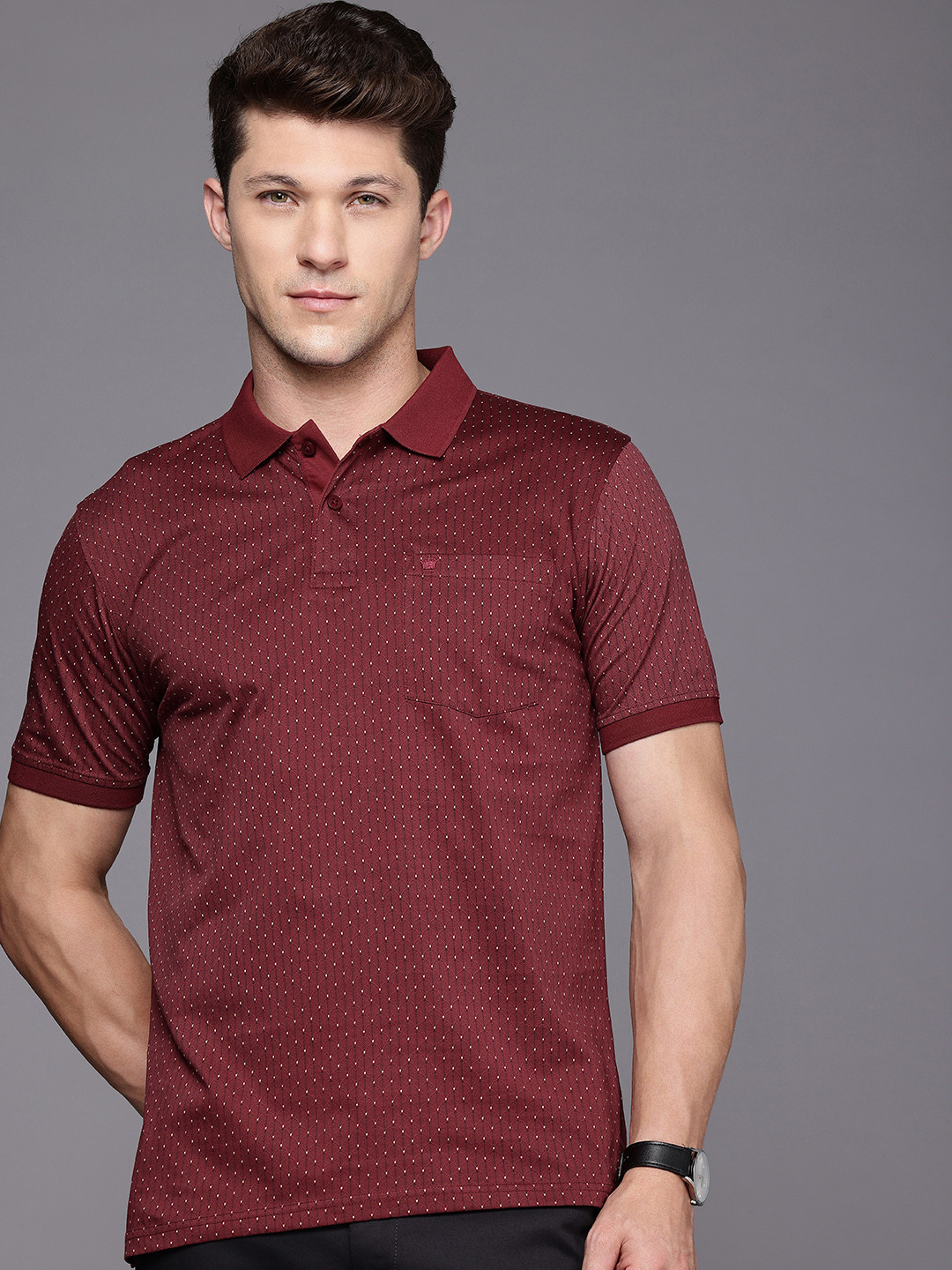 

Louis Philippe Printed Polo Collar Pure Cotton T-shirt, Maroon