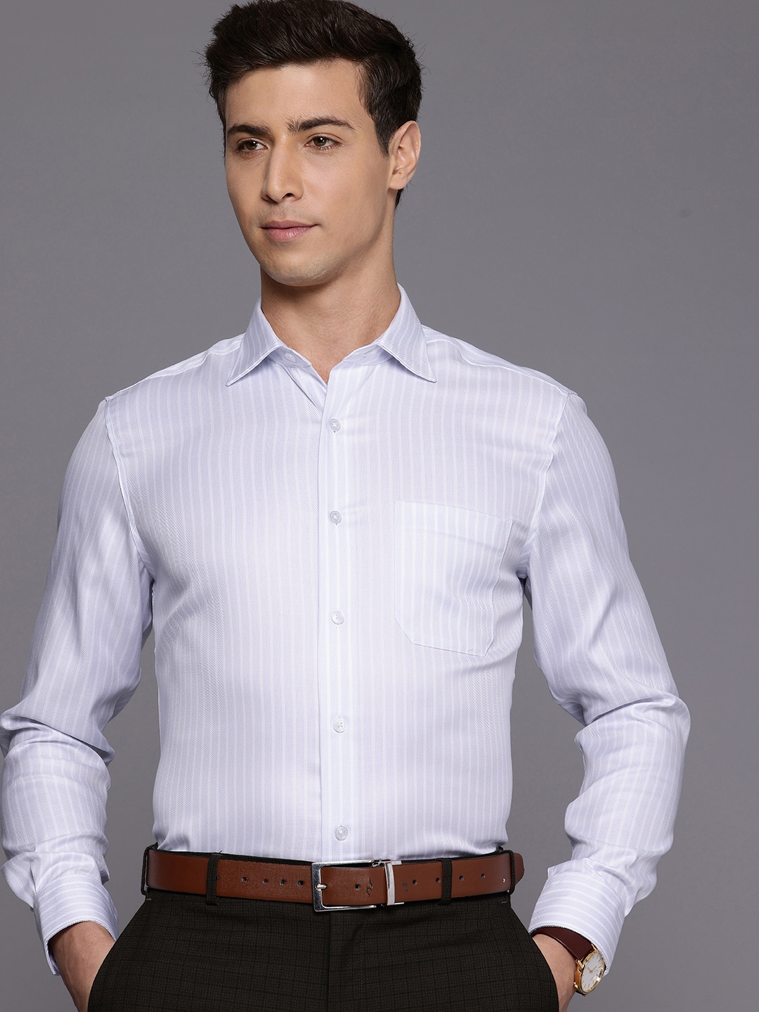 

Louis Philippe Classic Self Striped Pure Cotton Formal Shirt, White