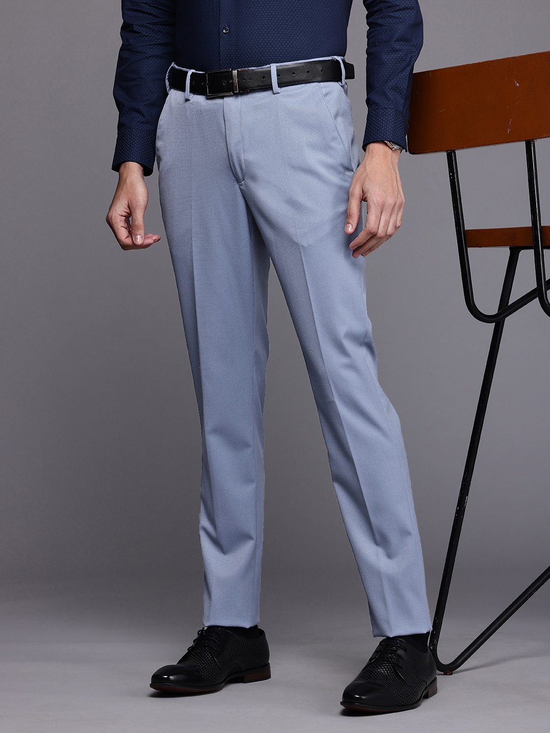

Louis Philippe Men Slim Tapered Fit Trousers, Blue