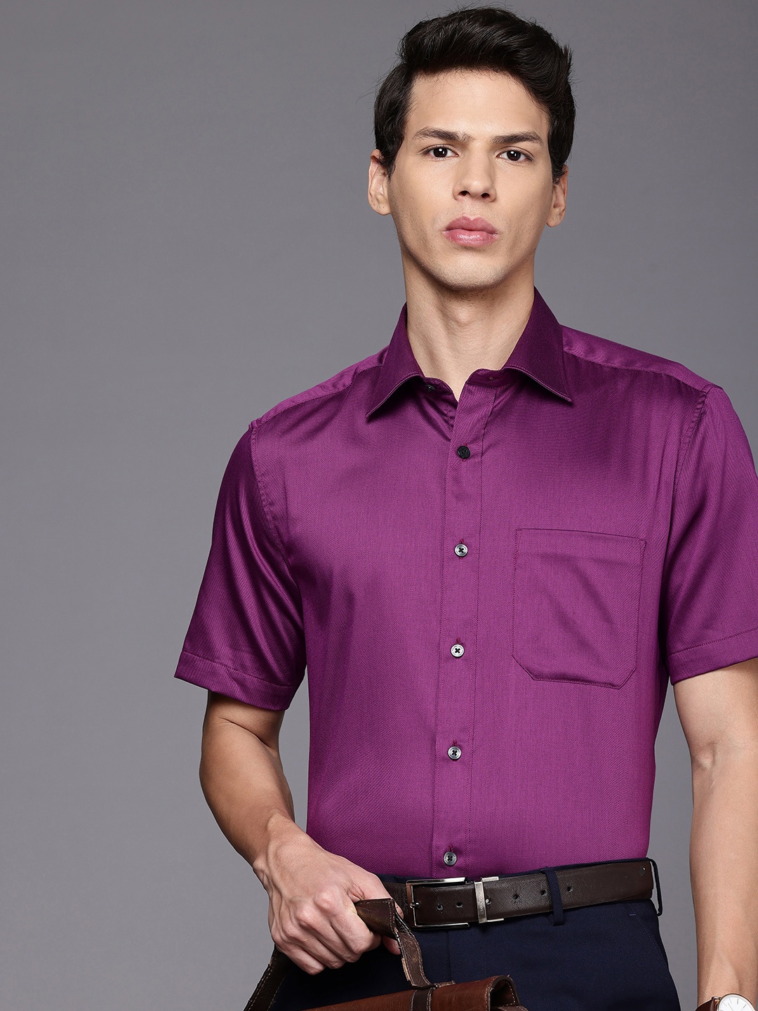 

Louis Philippe Pure Cotton Self Design Classic Fit Textured Formal Shirt, Purple