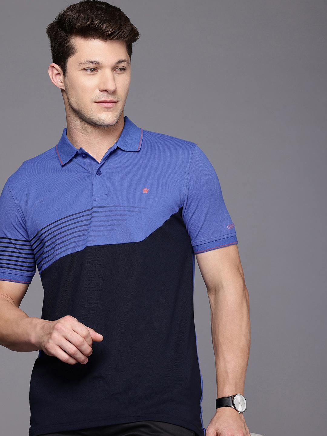 

Louis Philippe Striped Polo Collar T-shirt, Navy blue