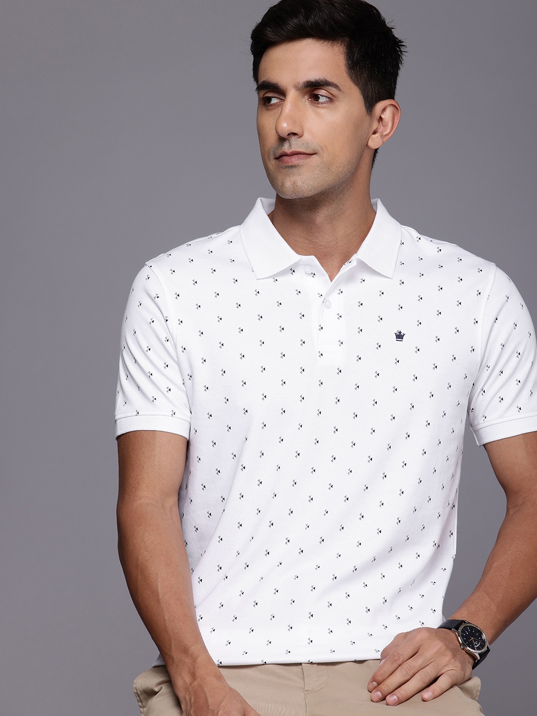 

Louis Philippe Geometric Printed Polo Collar Pure Cotton T-shirt, White
