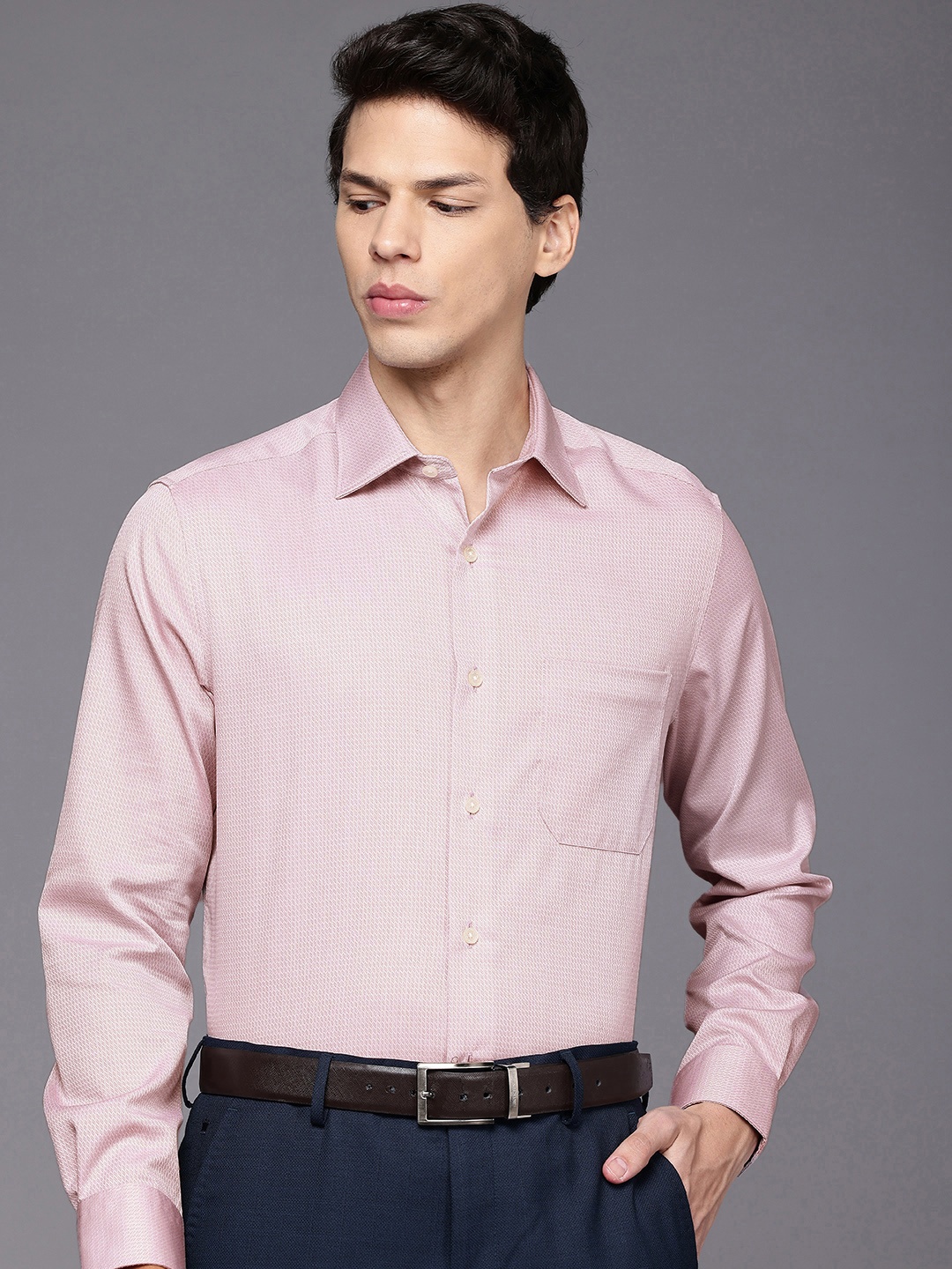 

Louis Philippe Classic Fit Textured Pure Cotton Formal Shirt, Pink