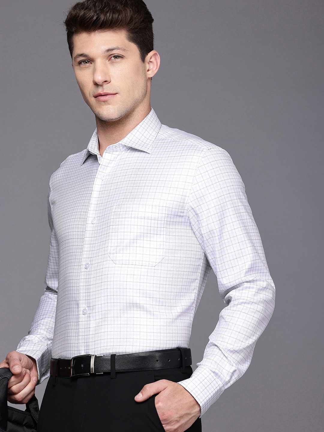 

Louis Philippe Classic Fit Checked Pure Cotton Formal Shirt, White