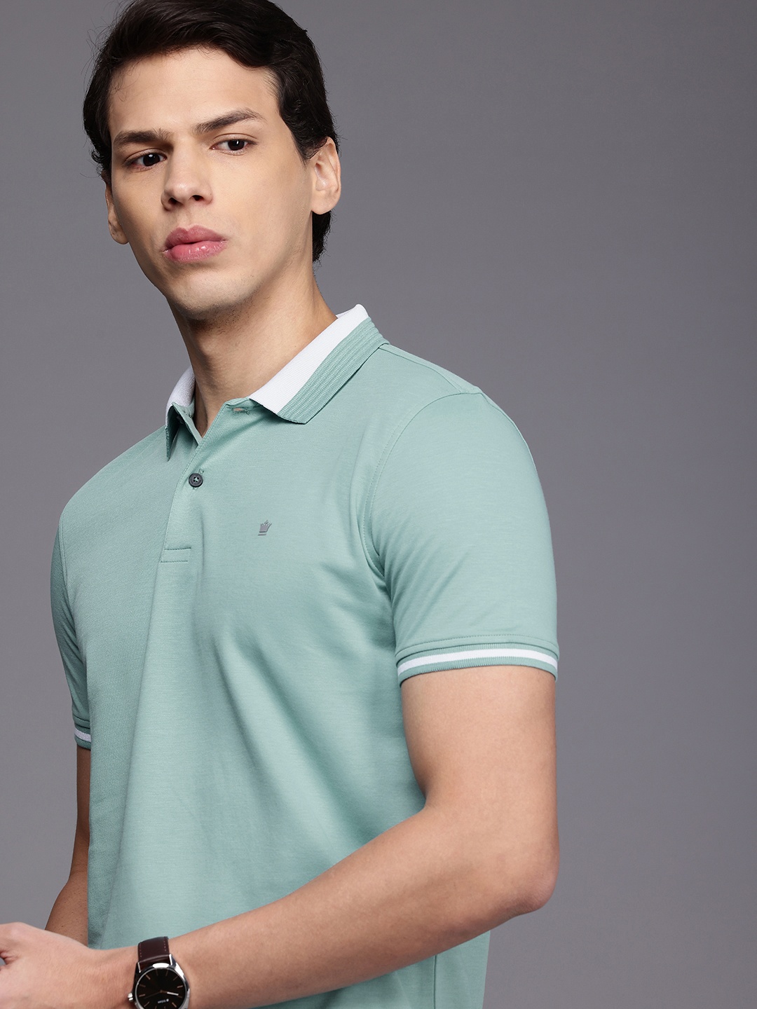 

Louis Philippe Ath.Work Polo Collar Slim Fit T-shirt, Turquoise blue