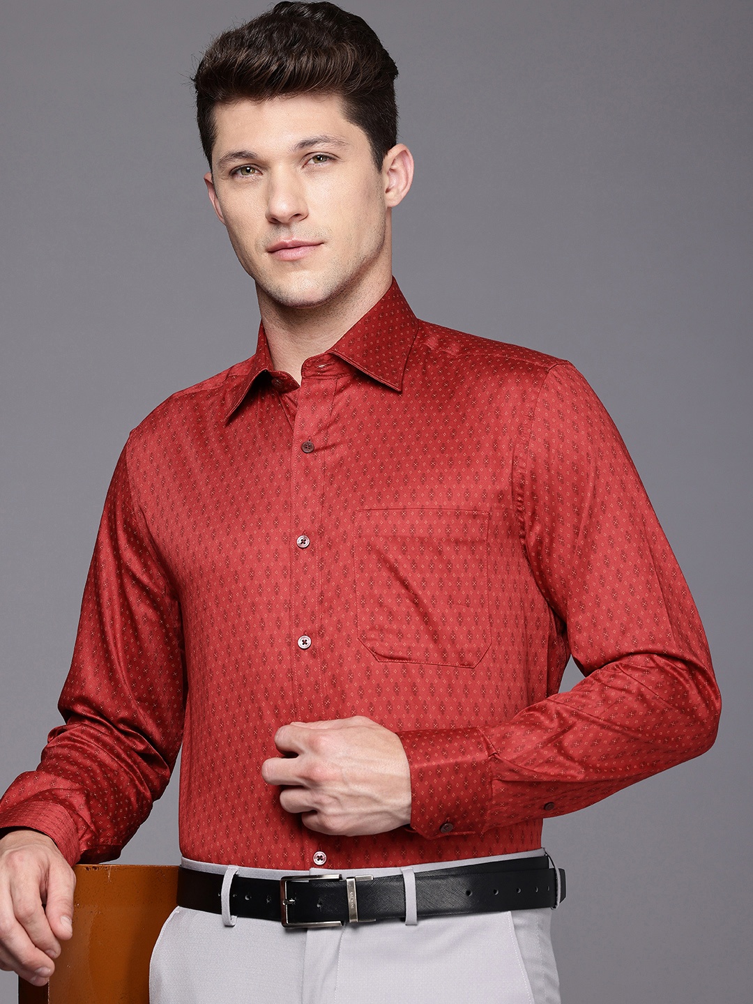 

Louis Philippe Pure Cotton Ethnic Printed Classic Fit Formal Shirt, Red