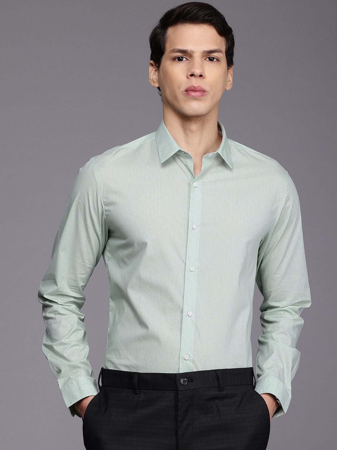 

Louis Philippe Ath.Work Super Slim Fit Geometric Printed Semiformal Shirt, Green