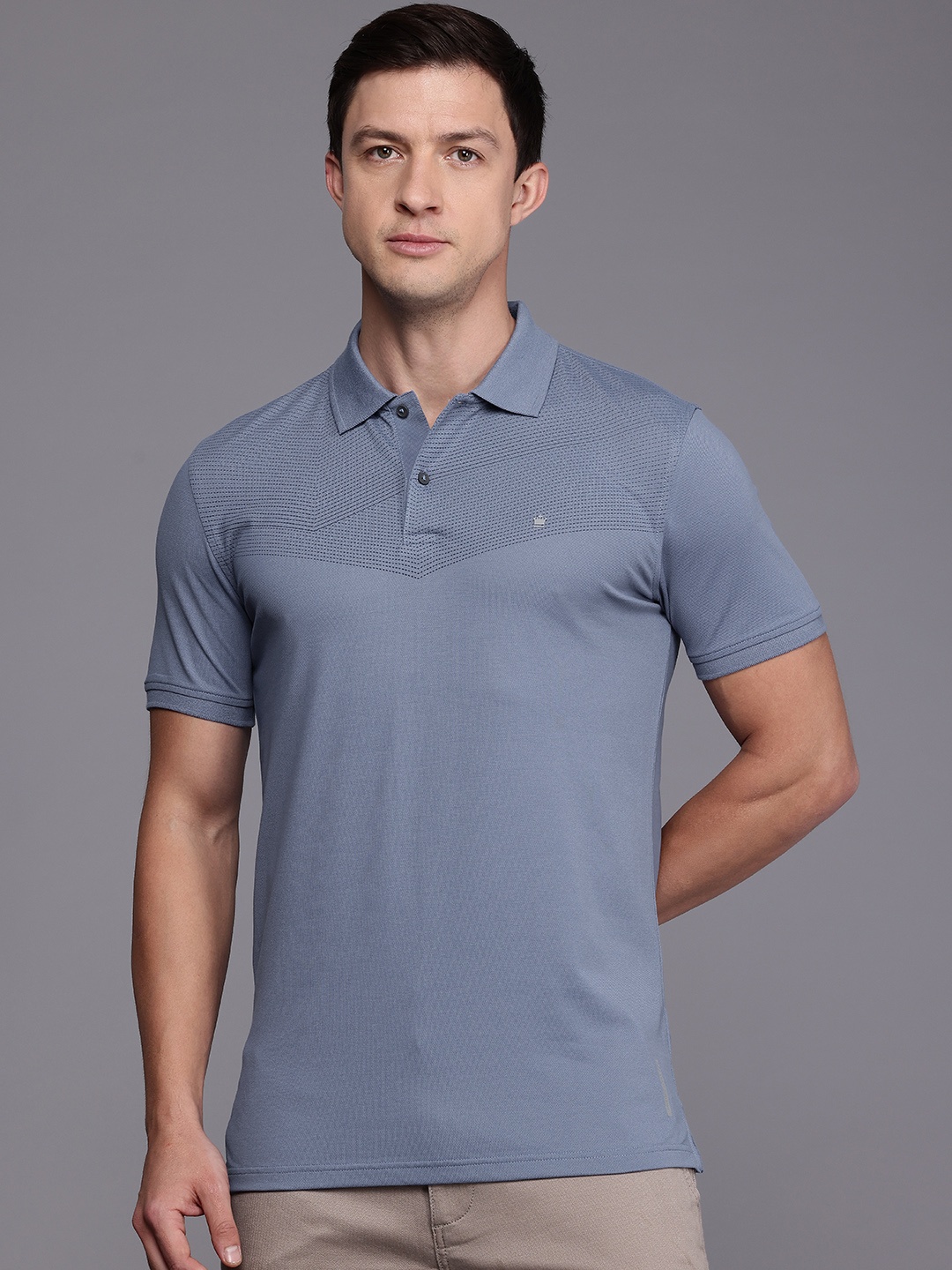 

Louis Philippe Ath.Work Striped Polo Collar Slim Fit T-shirt, Blue