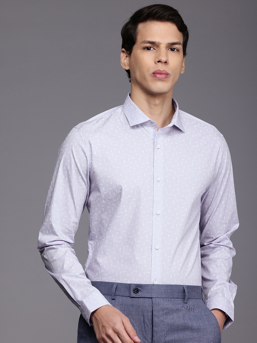 

Louis Philippe Ath.Work Super Slim Fit Opaque Printed Semiformal Shirt, Purple