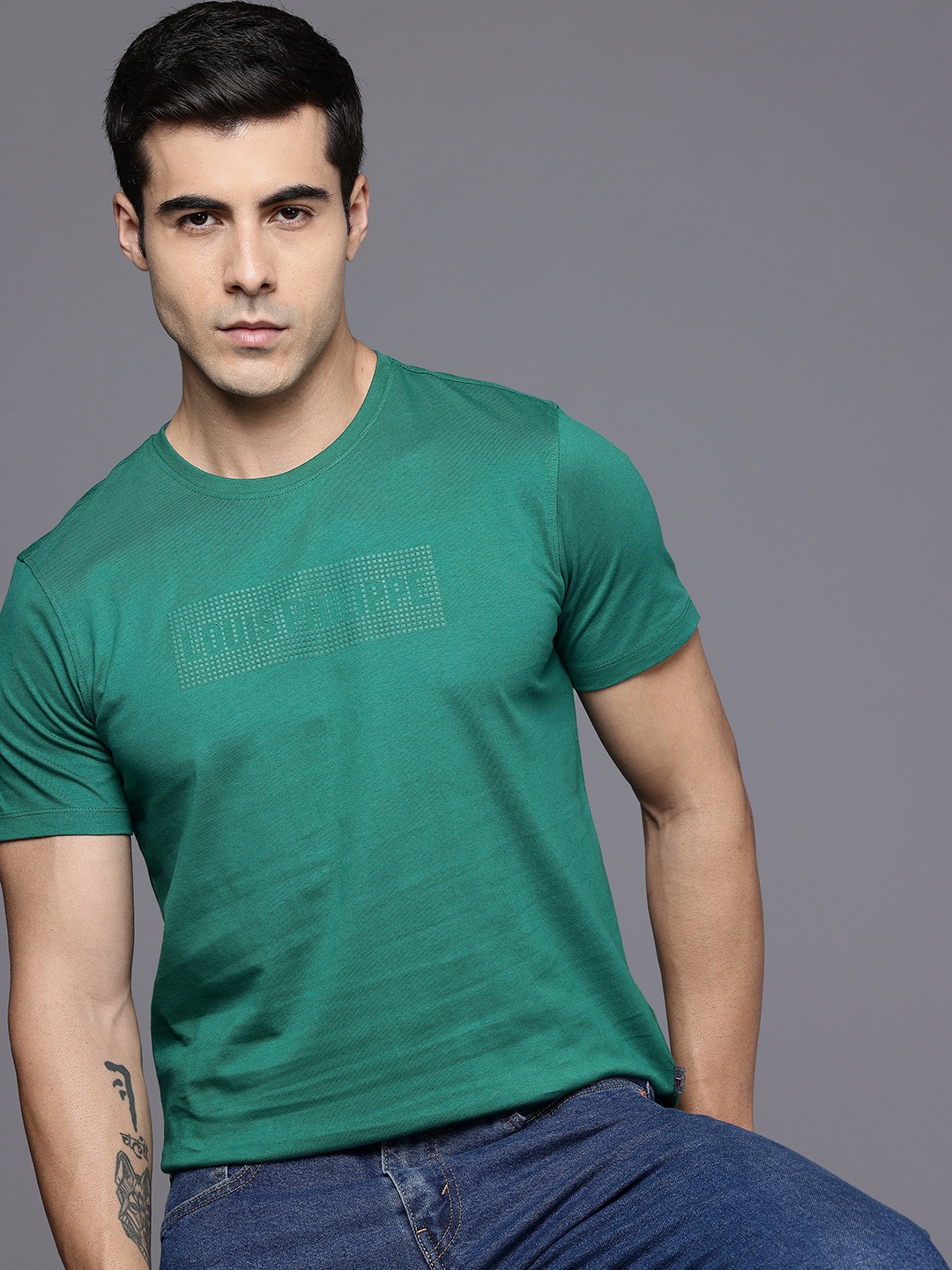

Louis Philippe Jeans Brand Logo Printed Pure Cotton Slim Fit T-shirt, Green