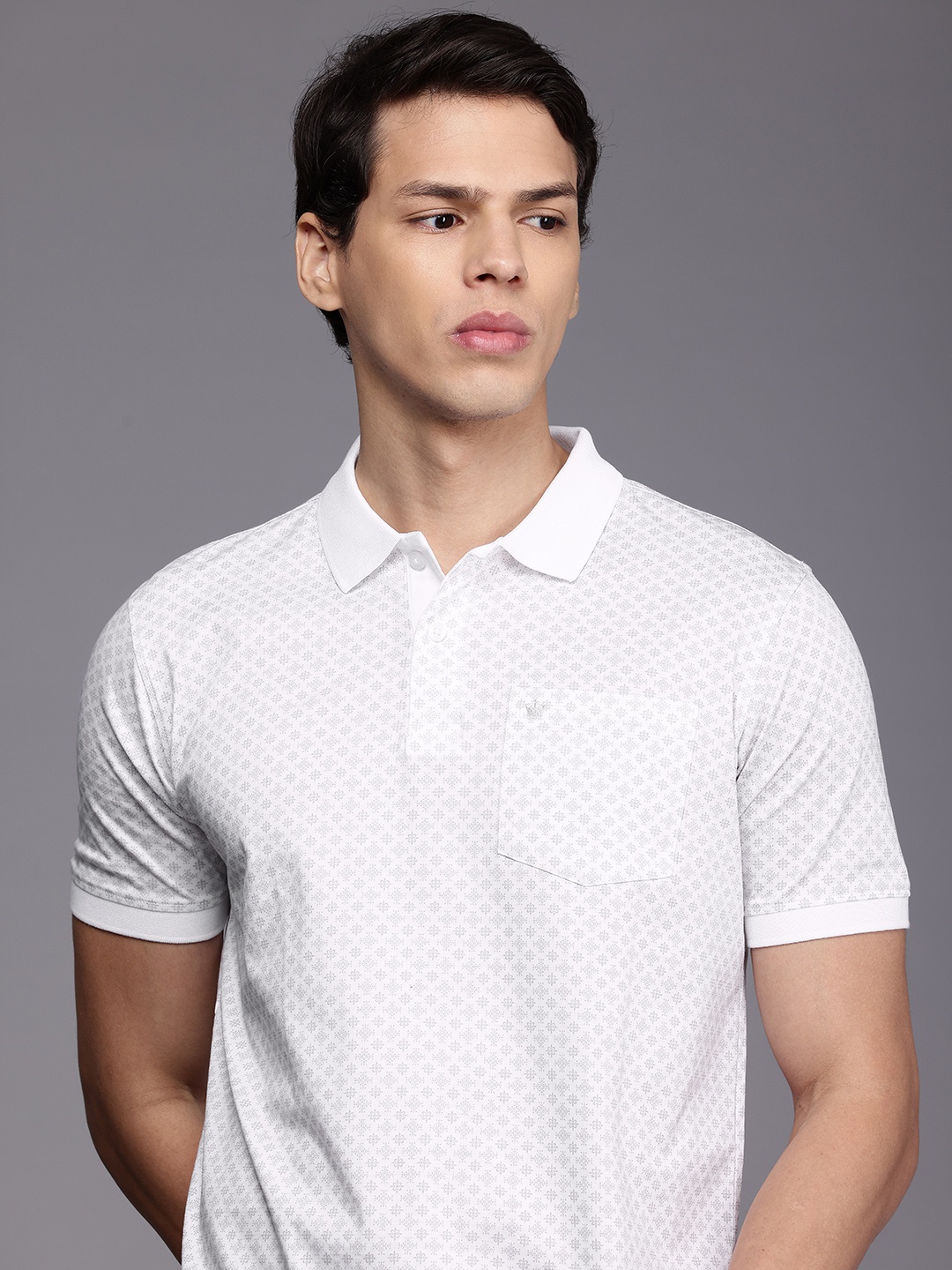 

Louis Philippe Geometric Printed Polo Collar Pure Cotton T-shirt, Grey