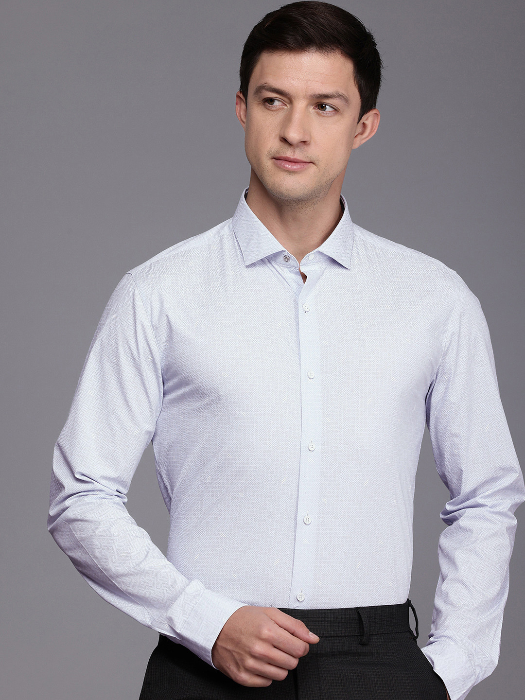 

Louis Philippe Ath.Work Super Slim Fit Opaque Printed Semiformal Shirt, Blue
