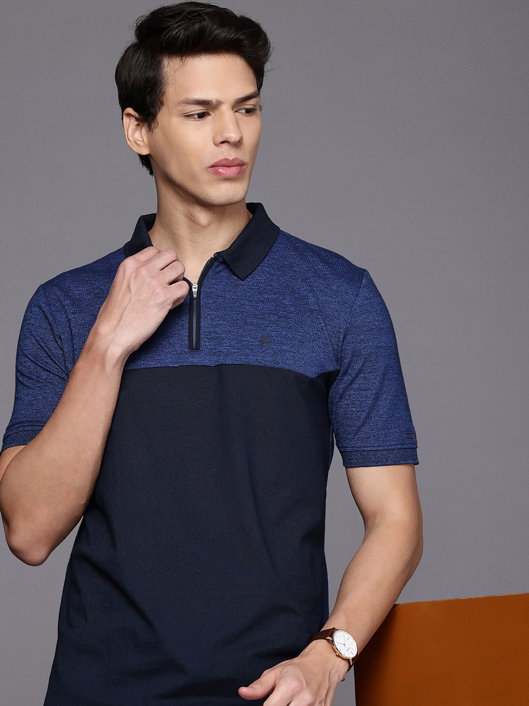 

Louis Philippe Colourblocked Polo Collar T-shirt, Navy blue