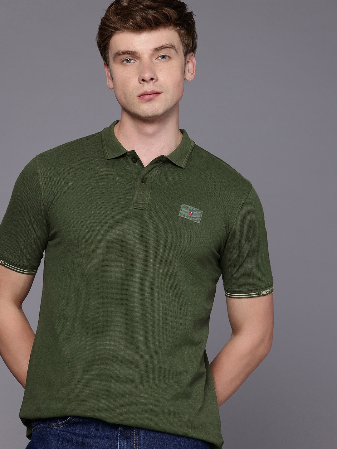 

Louis Philippe Jeans Polo Collar Pure Cotton Slim Fit T-shirt, Olive