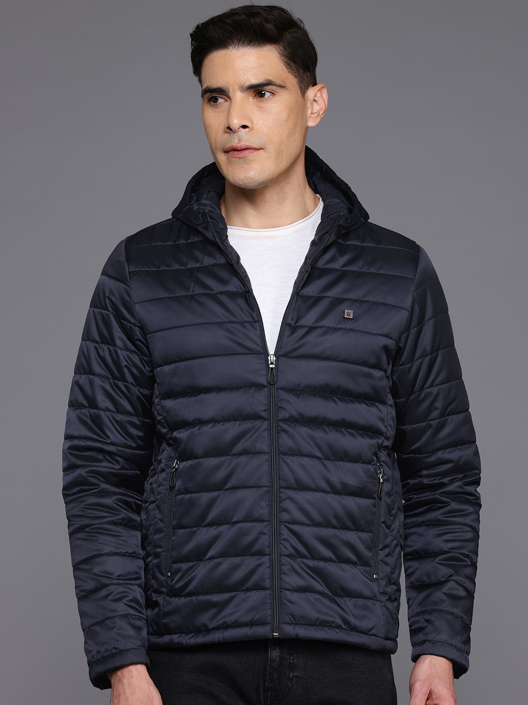

Louis Philippe Sport Solid Hooded Padded Jacket, Navy blue