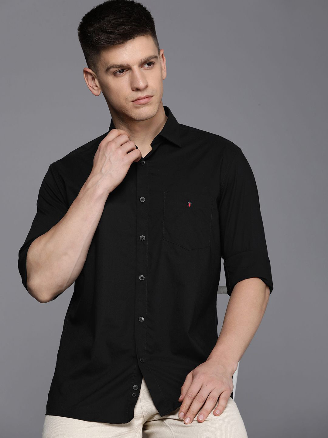 

Louis Philippe Sport Solid Slim Fit Pure Cotton Casual Shirt, Black