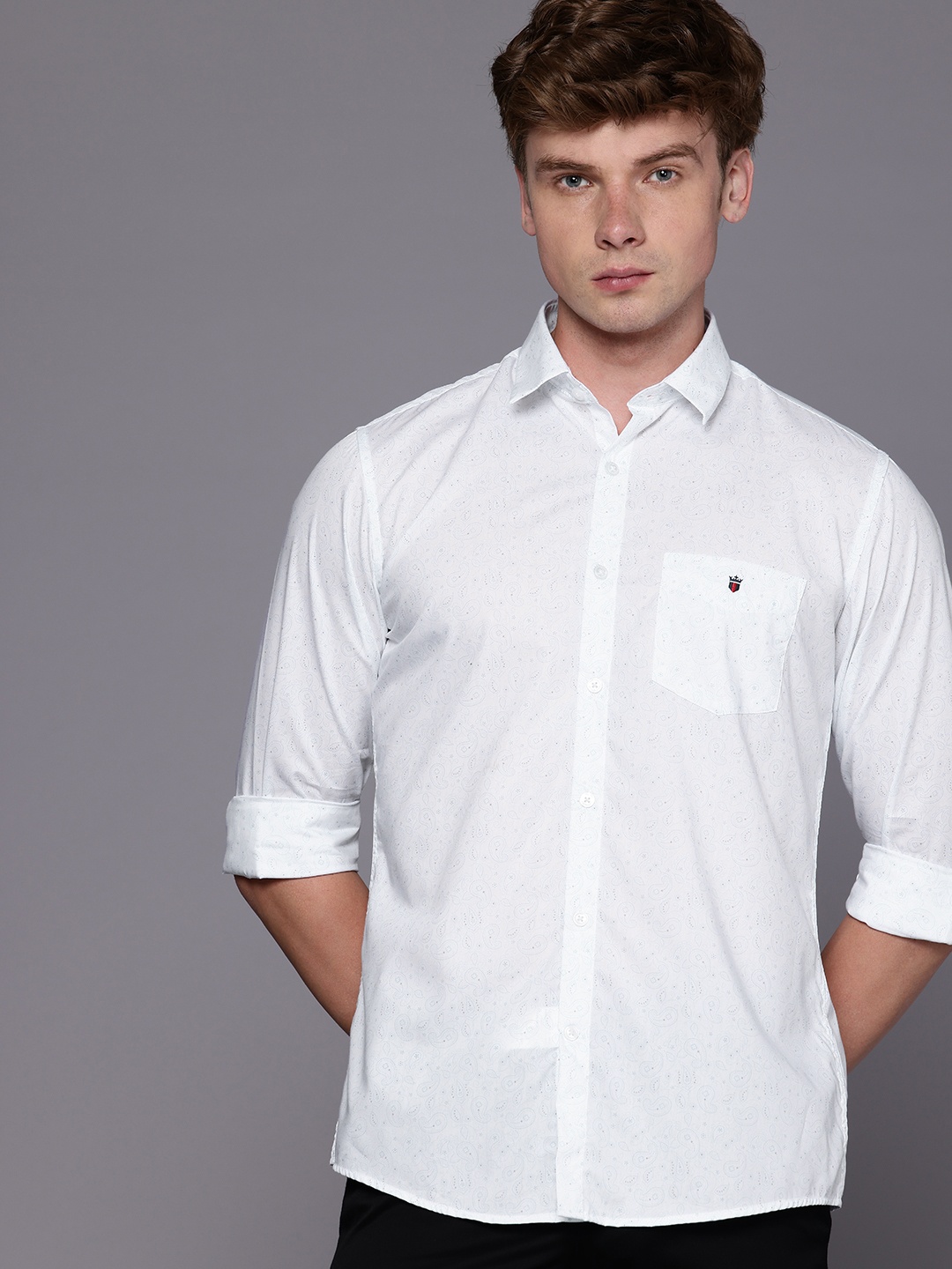 

Louis Philippe Sport Slim Fit Opaque Ethnic Motifs Printed Casual Shirt, White