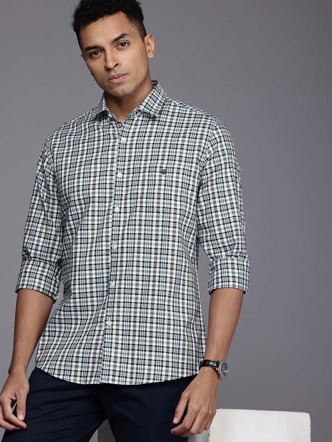 

Louis Philippe Sport Slim Fit Checked Pure Cotton Casual Shirt, White