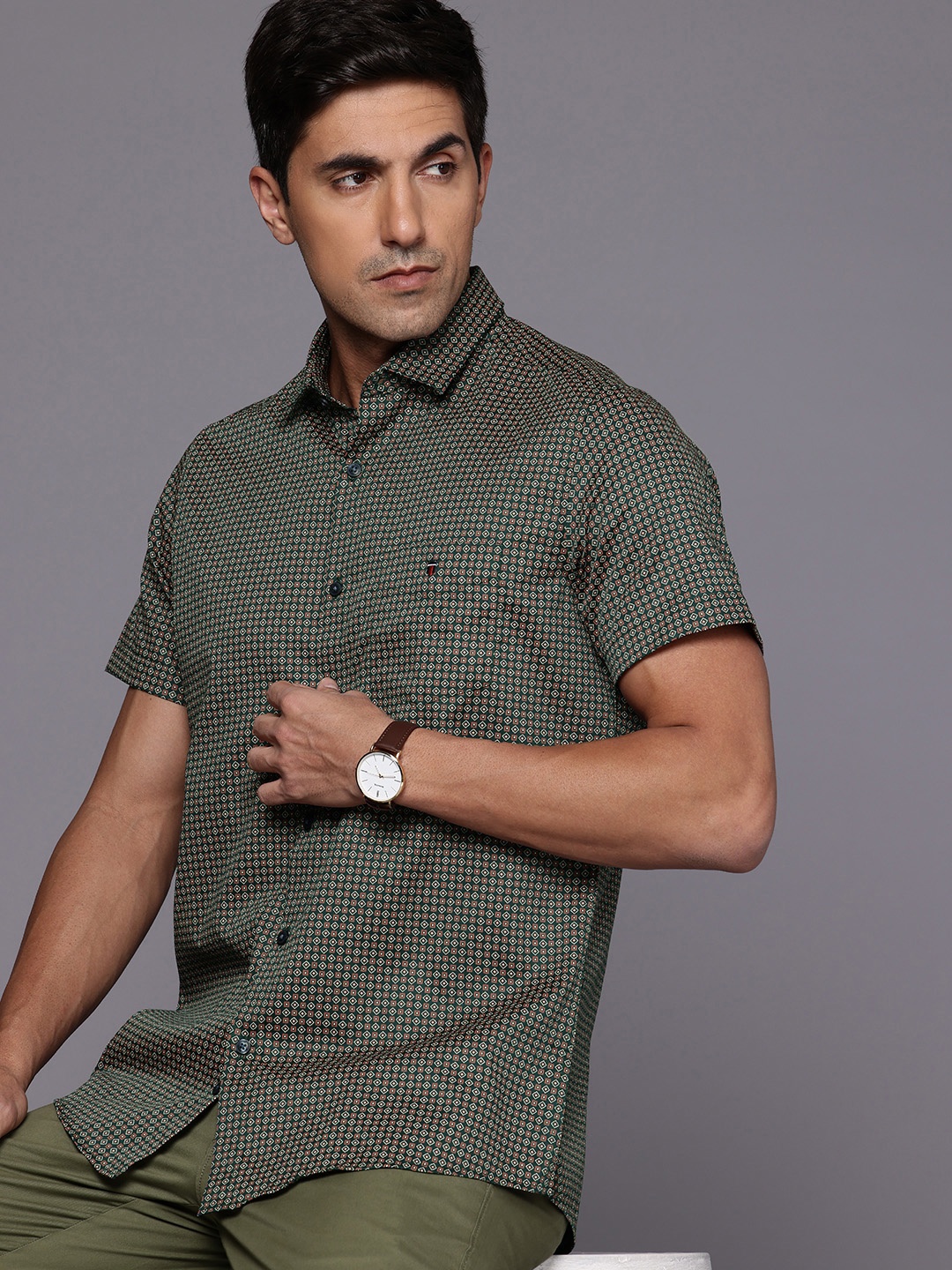 

Louis Philippe Sport Pure Cotton Slim Fit Opaque Printed Casual Shirt, Teal