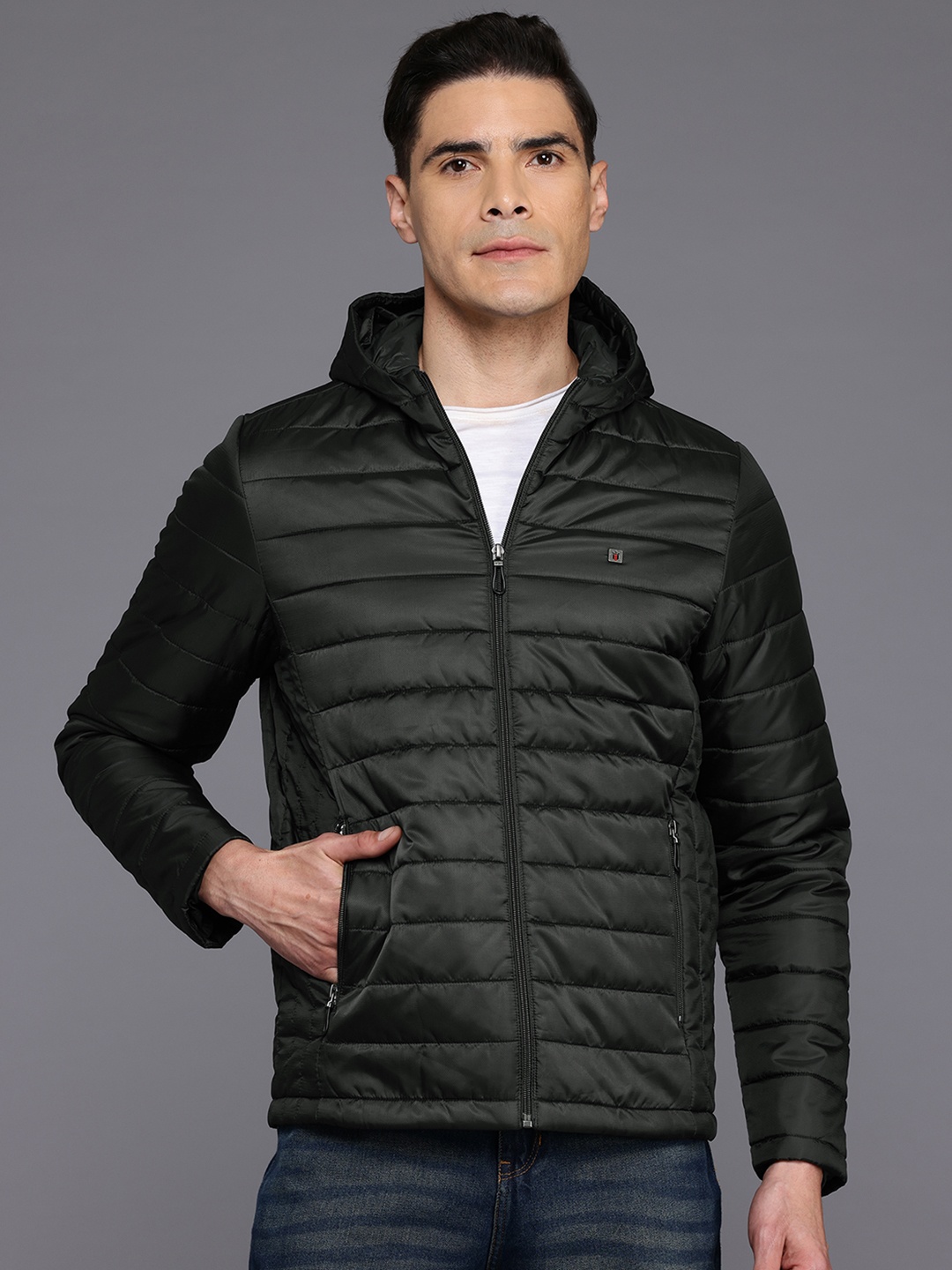 

Louis Philippe Sport Solid Hooded Padded Jacket, Olive