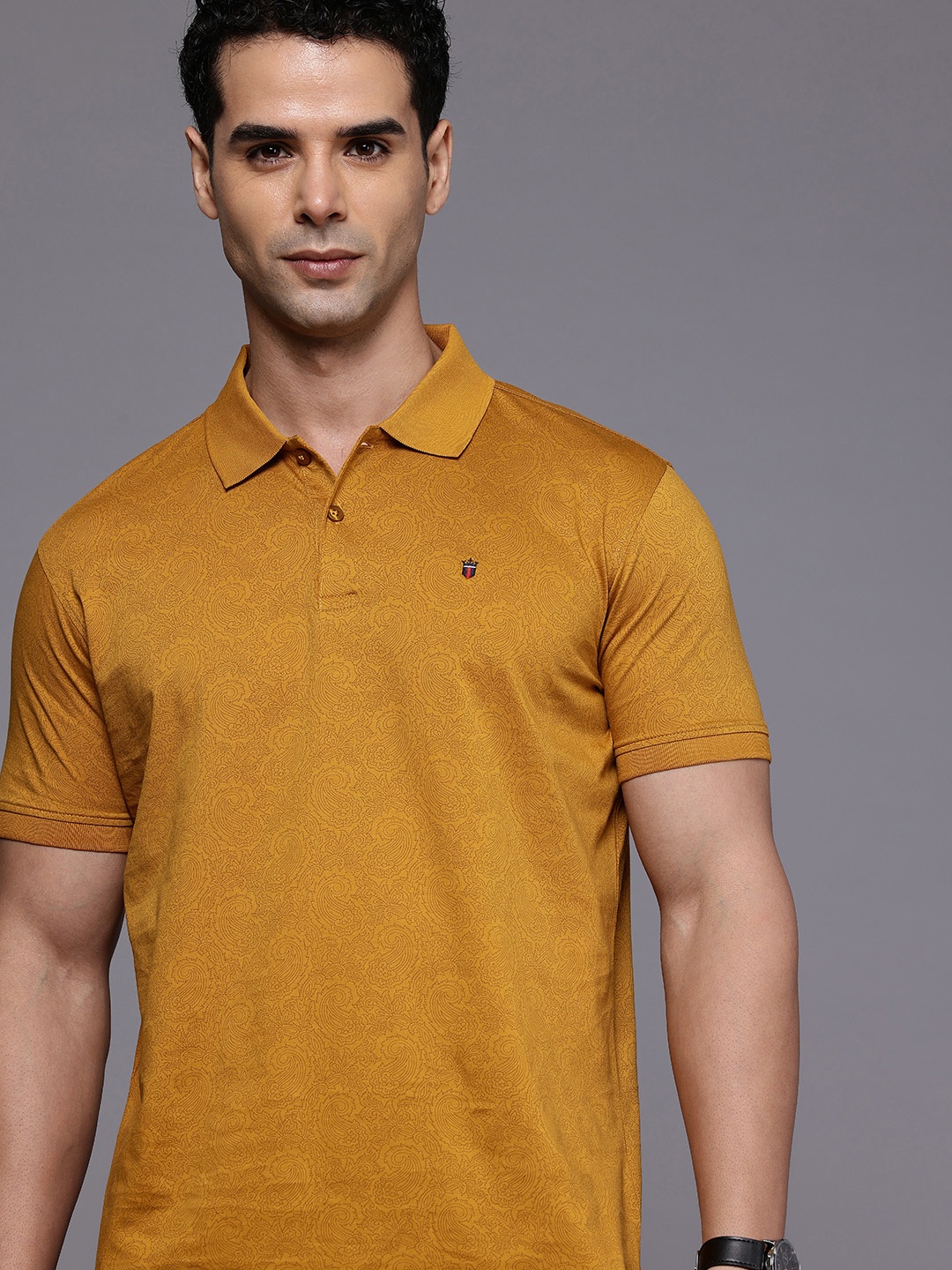 

Louis Philippe Sport Printed Polo Collar Pure Cotton Slim Fit T-shirt, Mustard