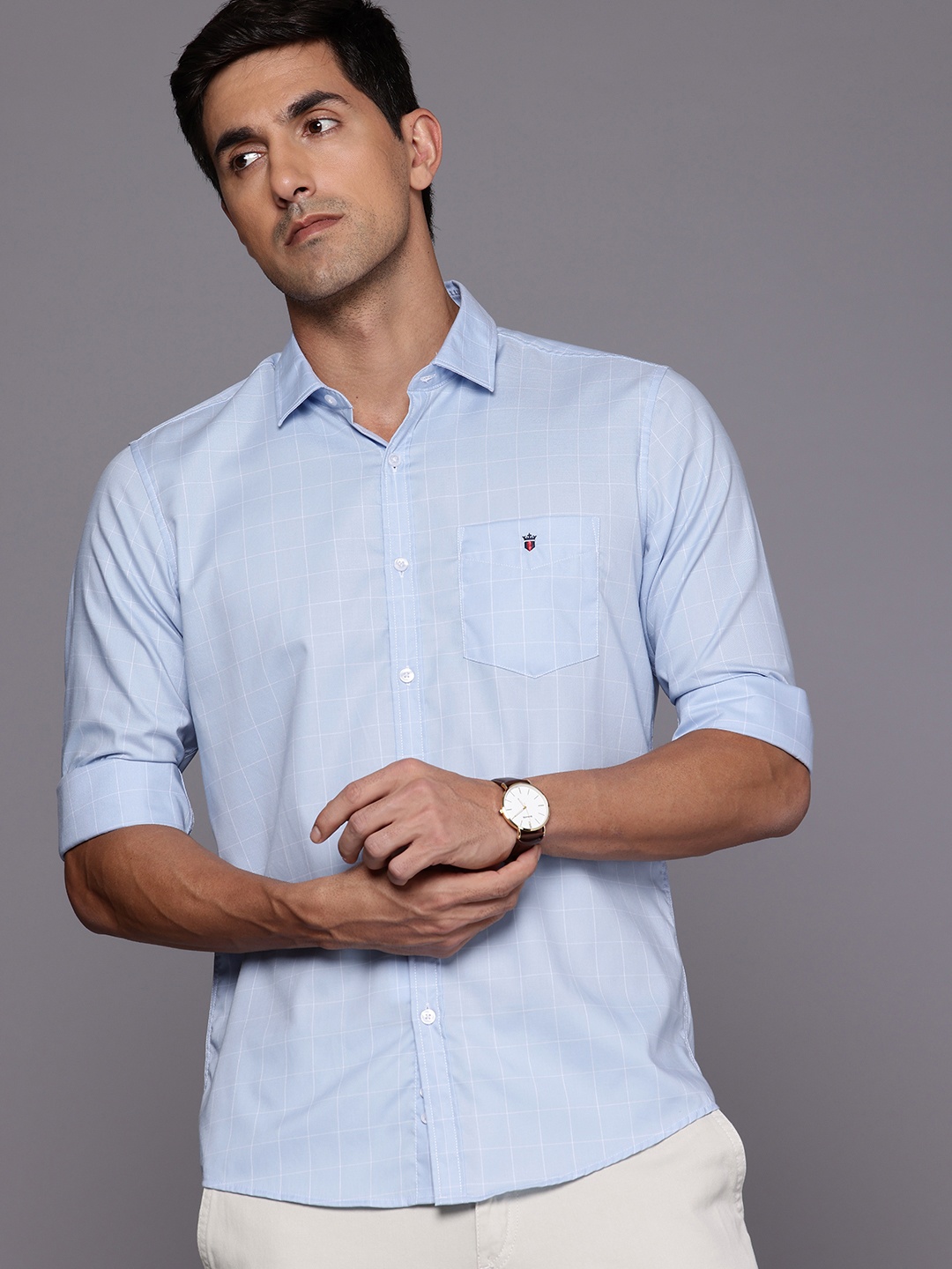 

Louis Philippe Sport Slim Fit Checked Pure Cotton Casual Shirt, Blue