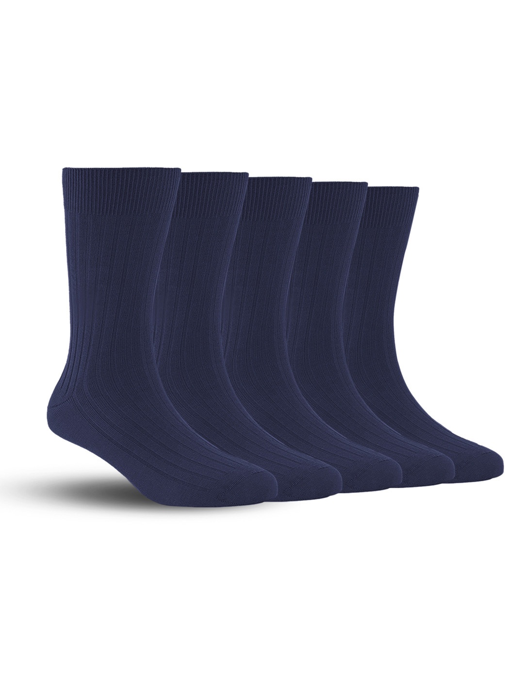 

FOOTPRINTS Men Pack Of 5 Anti Odour Calf Length Socks, Navy blue