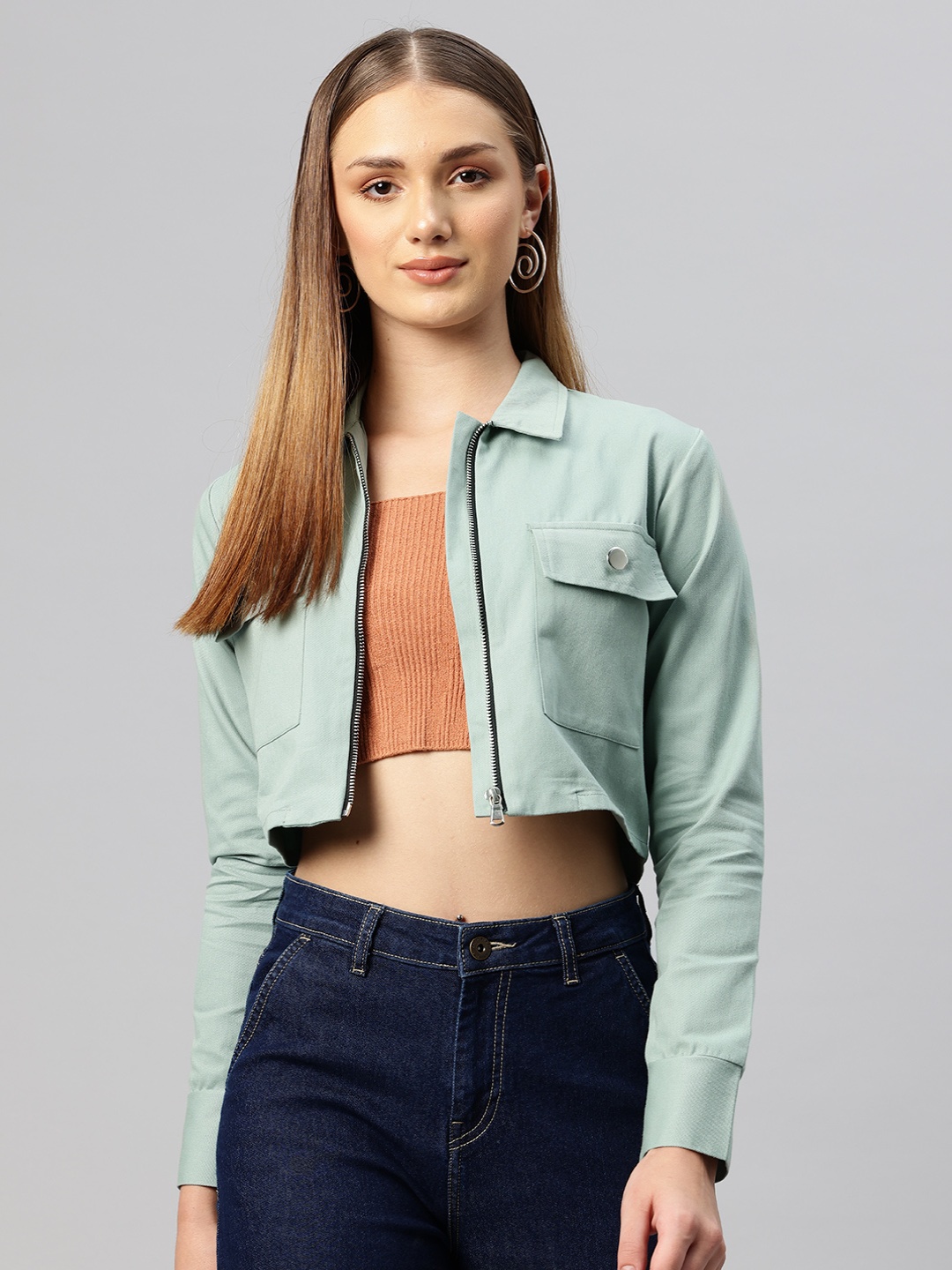 

Popnetic Women Crop Tailored Jacket, Sea green