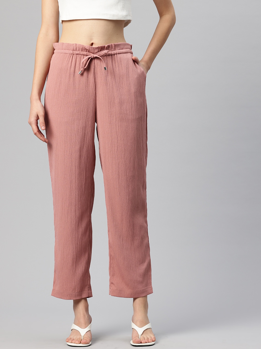 

Popnetic Textured High-Rise Trousers, Pink