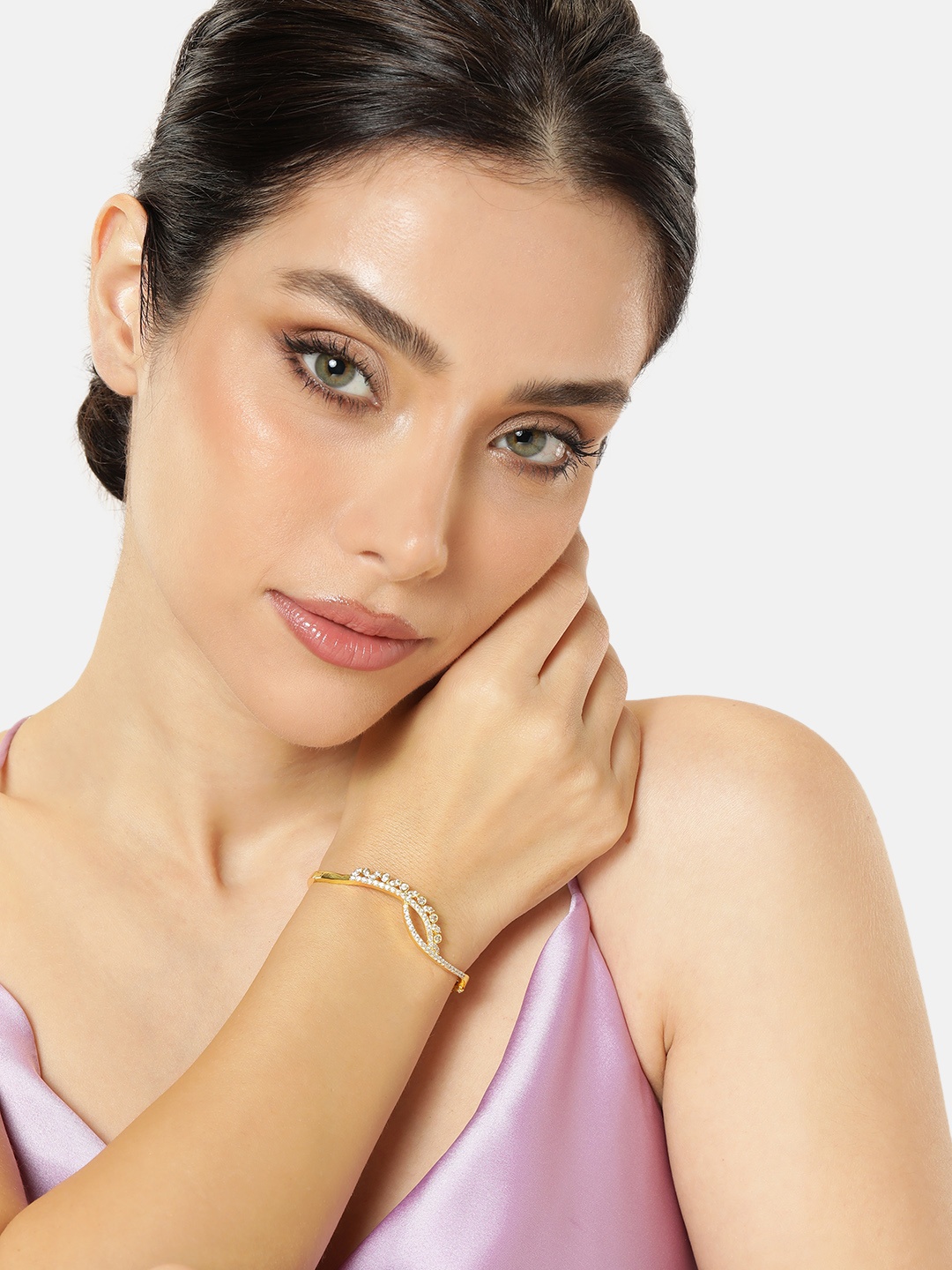 

Manikya Brass Cubic Zirconia Gold-Plated Bangle-Style Bracelet