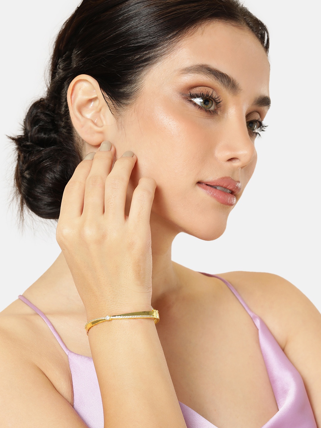 

Manikya Brass Cubic Zirconia Gold-Plated Bangle-Style Bracelet