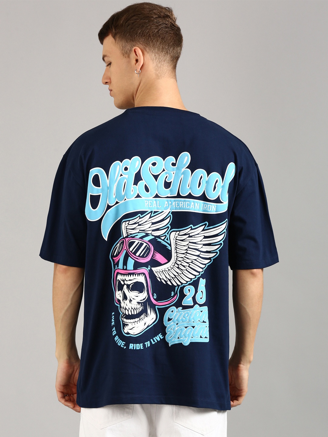 

Joven Men Graphic Printed Round Neck Cotton Oversized T-shirt, Navy blue