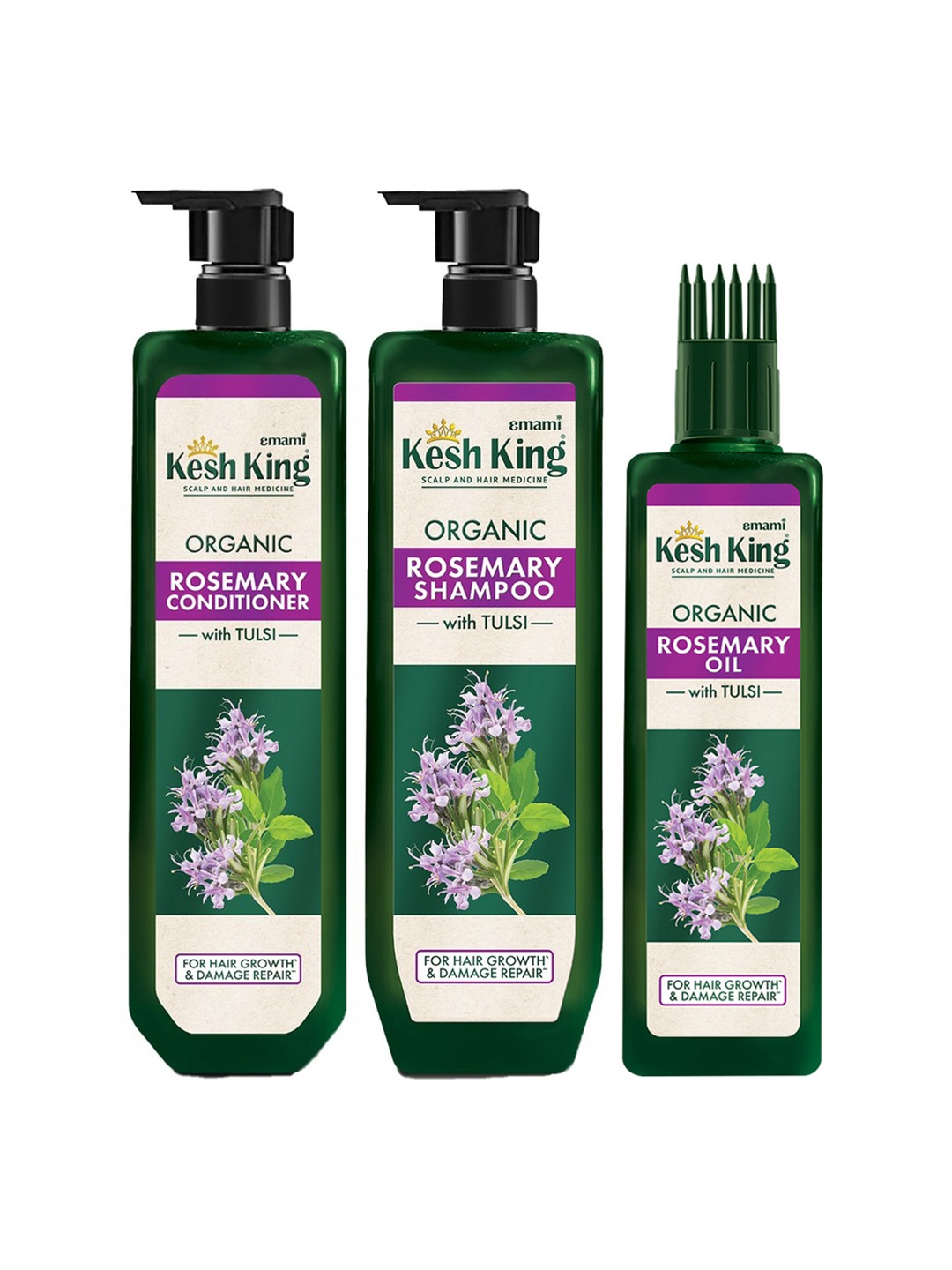 

Kesh King Rosemary Hair Care Combo - Shampoo 300ml + Conditioner 200ml + Hair Oil 200ml, Green