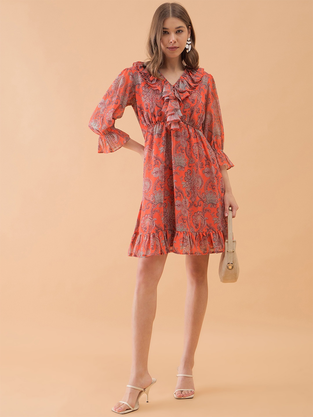 

OCTICS Women Floral Printed Georgette Fit & Flare Dress, Red