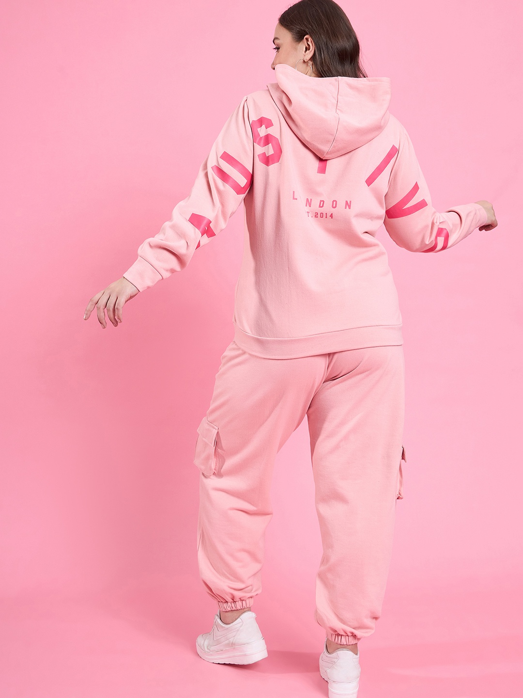 

AUSTIVO Plus Size Printed Hooded Sweatshirt & Joggers, Pink
